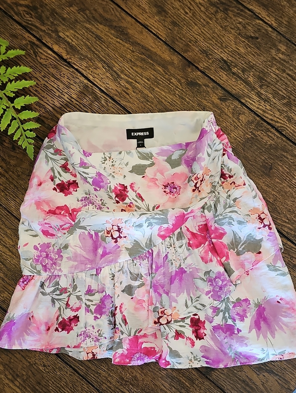 Express Pink & Lavender Floral Ruffle Mini Skirt